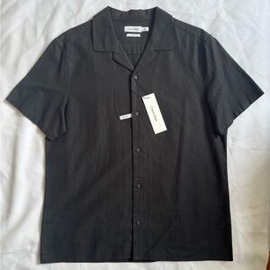 Calvin Klein Black Short Sleeve Button-Up Linen Shirt